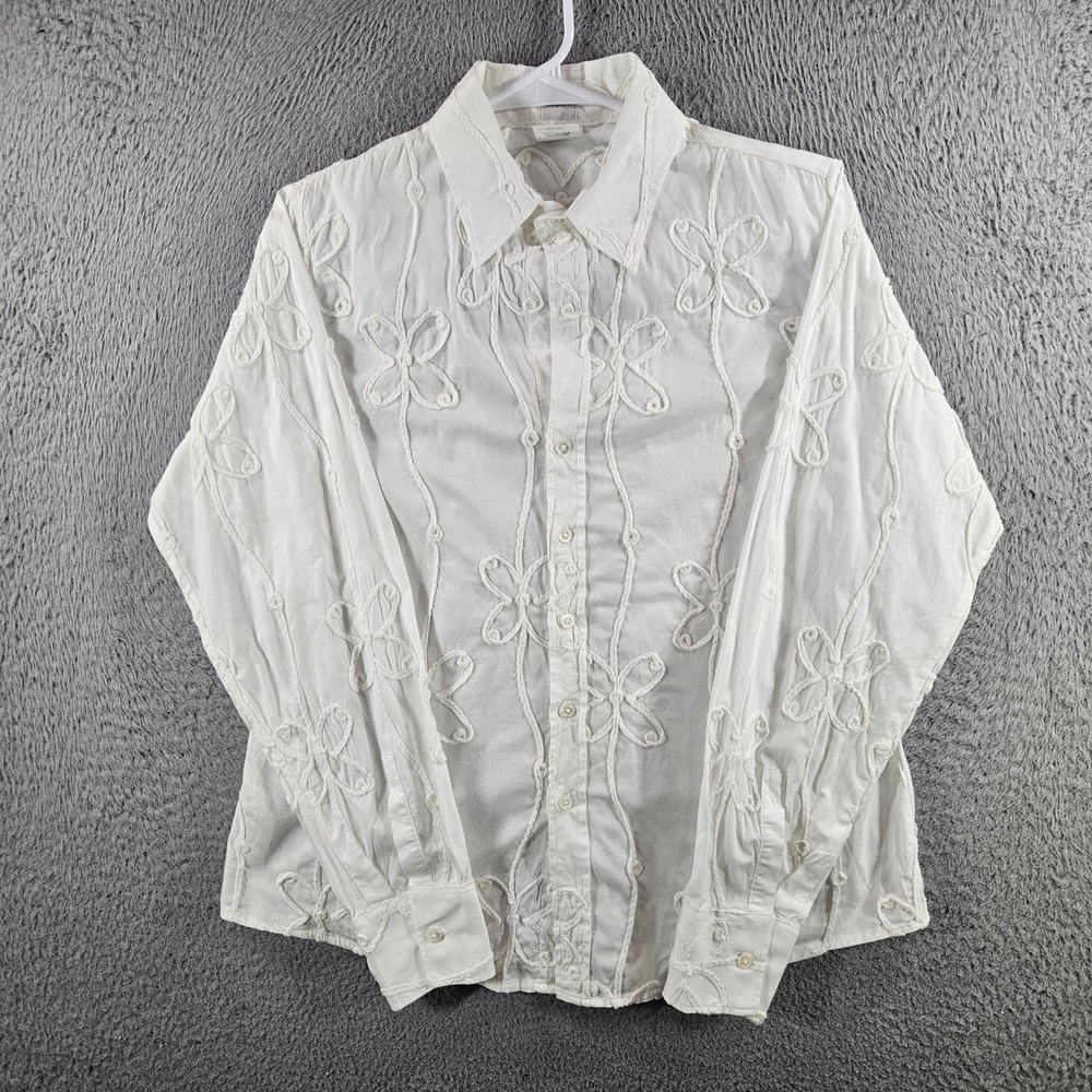 Craig Taylor White Floral Embroidered Button Down Shirt Kate Fit Size M USA Made